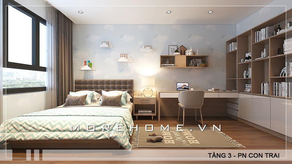 Mẫu thiết kế nội thất phòng ngủ con trai cao cấp cho nhà phố với cách bố trí nội thất một cách hợp lí, khoa học