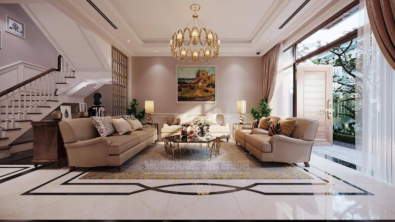 Trang trí nội thất phòng khách đẹp sang trọng tại Hà Nội Mẫu nội thất biệt thự tân cổ điển đẹp
