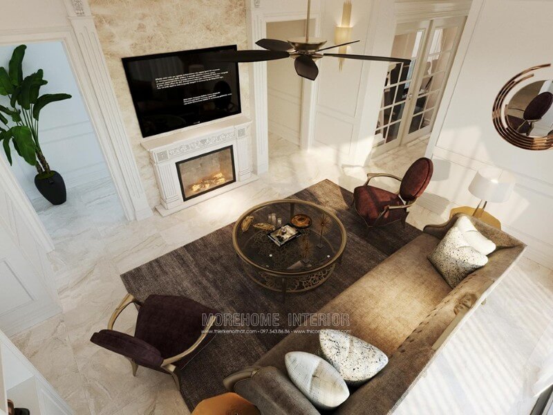 Morehome gợi ý các mẫu thiết kế đá ốp tường phòng khách sang trọng