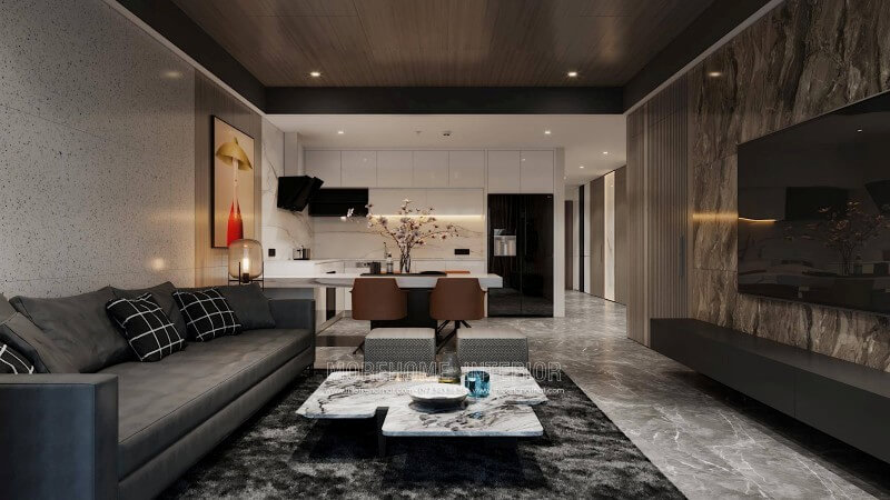 Morehome gợi ý các mẫu thiết kế đá ốp tường phòng khách sang trọng
