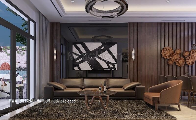 Morehome gợi ý các mẫu thiết kế đá ốp tường phòng khách sang trọng