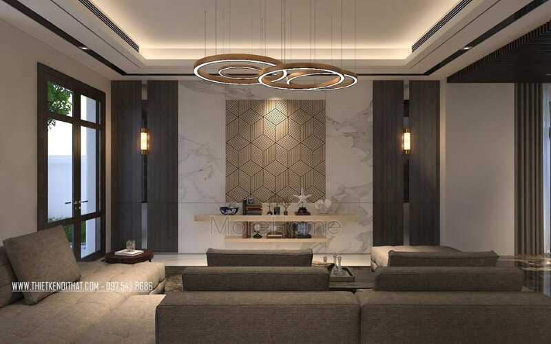 Morehome gợi ý các mẫu thiết kế đá ốp tường phòng khách sang trọng