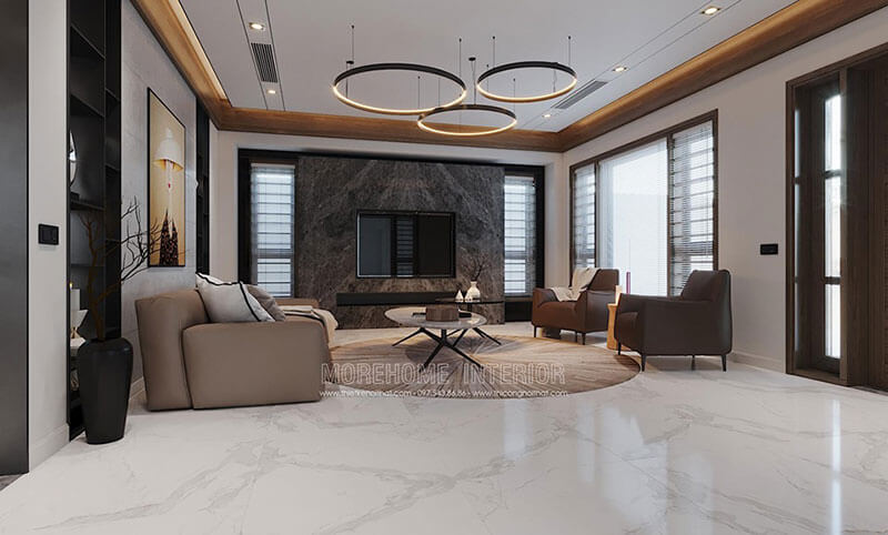 Morehome gợi ý các mẫu thiết kế đá ốp tường phòng khách sang trọng
