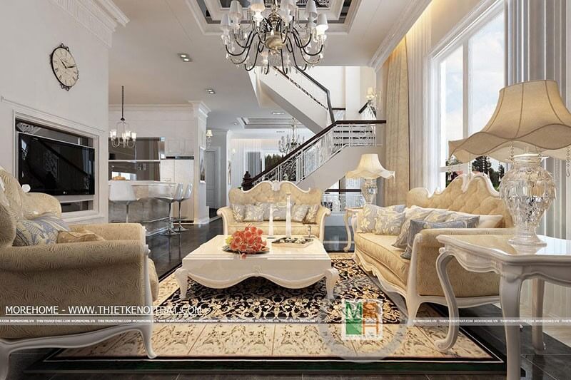 Thiết kế nội thất phong cách tân cổ điển sang trọng, đẳng cấp cho nhà biệt thự Thiết kế nội thất phòng khách tân cổ điển đẹp
