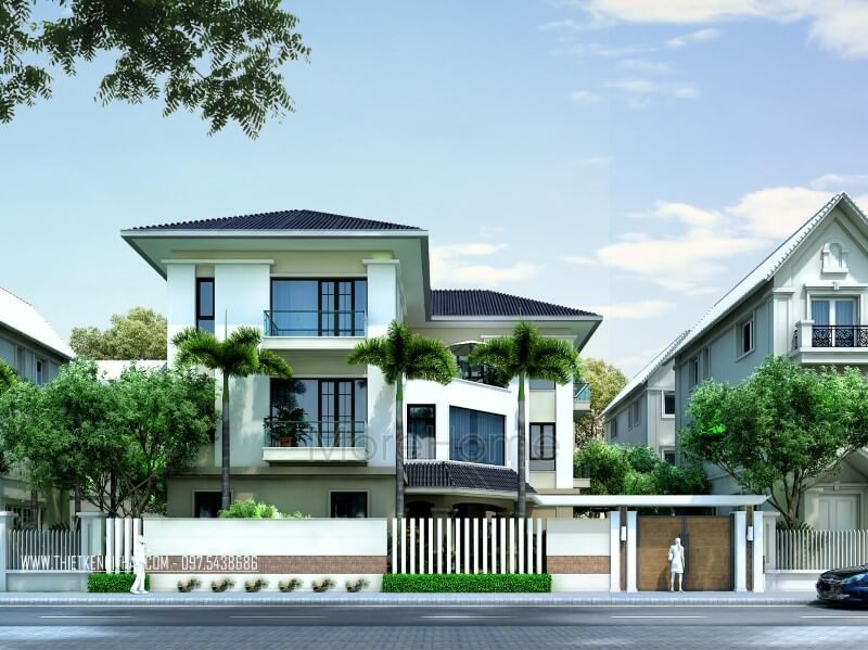 Mẫu thiết kế kiến trúc biệt thự 3 tầng mái thái hiện đại cao cấp ở Móng Cái Quảng Ninh